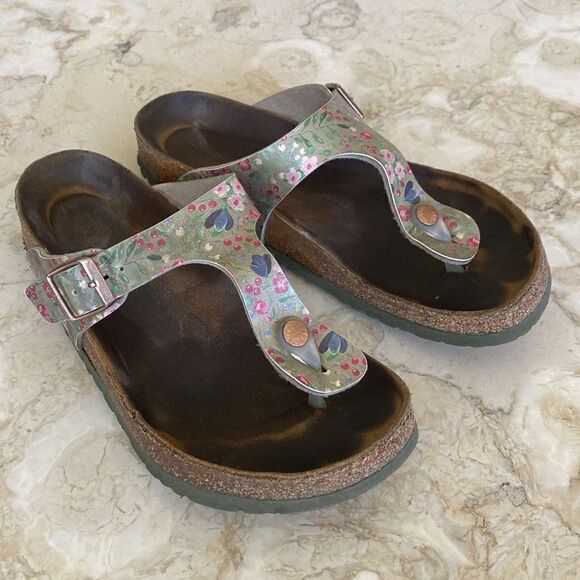Birkenstock Birko Flor GIZEH Meadow Flowers Khaki SOFT FOOTBED - Picture 3 of 13